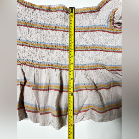 Smocked Crop Top Peplum Cropped Fitted Shirt Pastel Stripes Summer Casual Beach - Picture 13 of 17